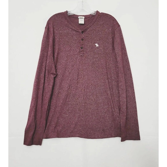 Abercrombie Fitch Shirt Mens Large Burgundy Henley Long Sleeve Muscle Preppy Men